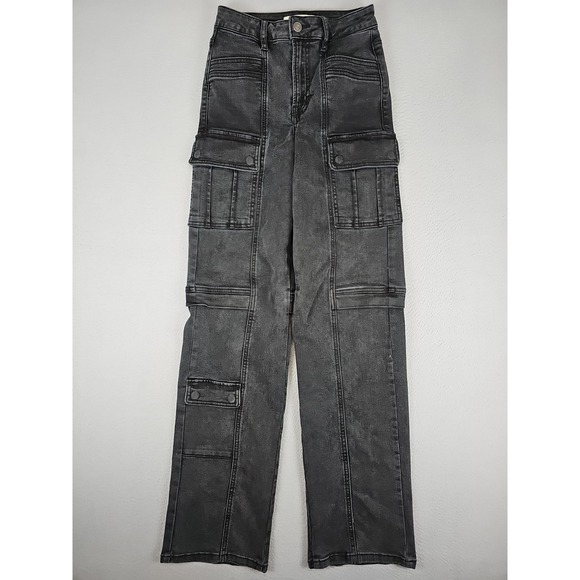 Hidden Denim - Hidden Cargo Jeans Women's 25x32.5 Black High Rise Straight Leg Stretch Denim